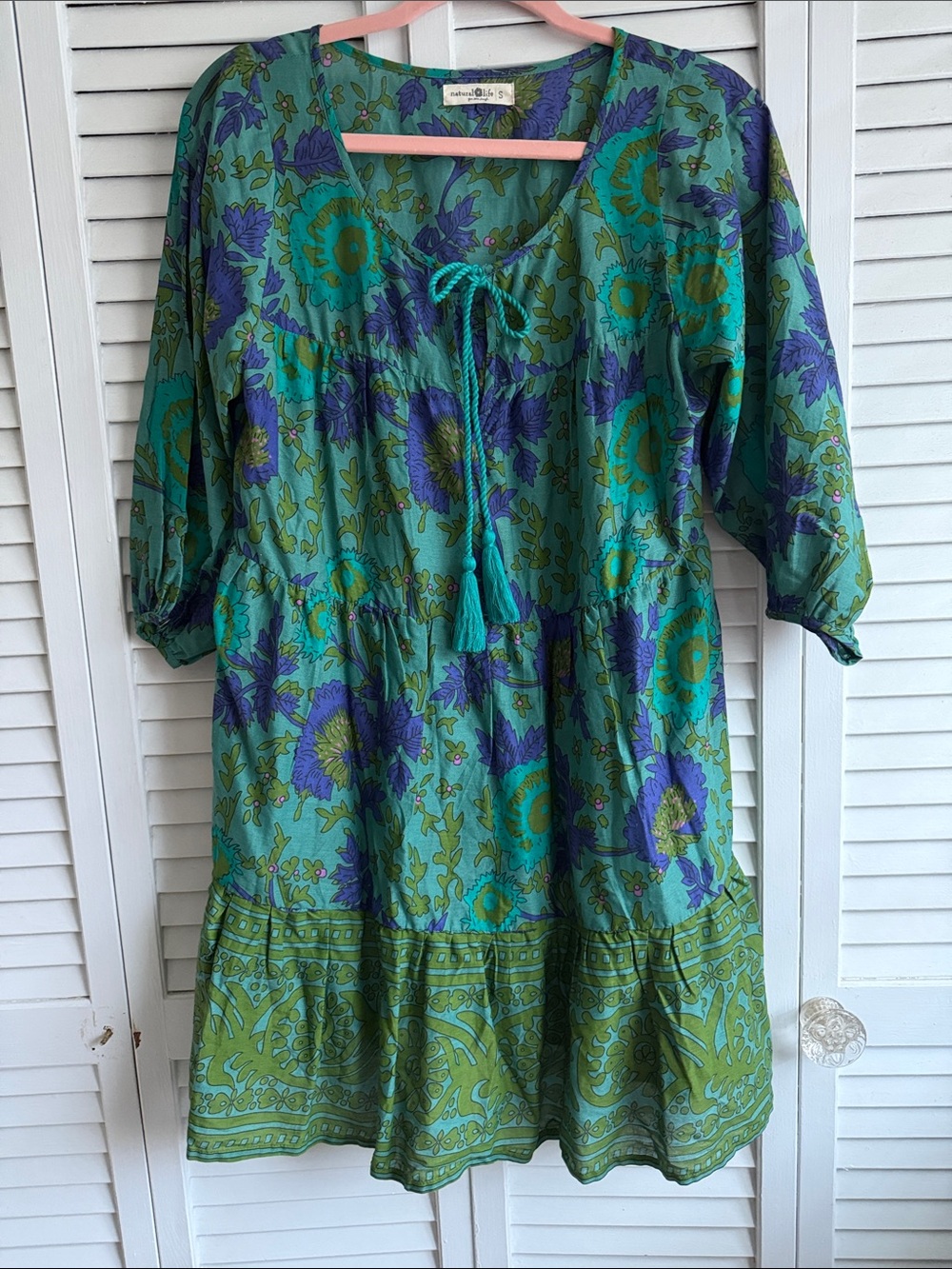 NATURAL LIFE Teal and Purple Floral Tiered Mini Dress